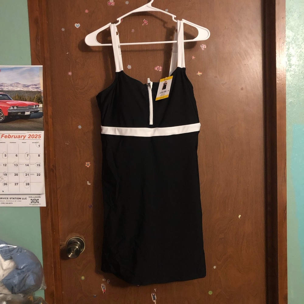 NWT Lands End Black & White Zip Front Swim Dress - Picture 8 of 10